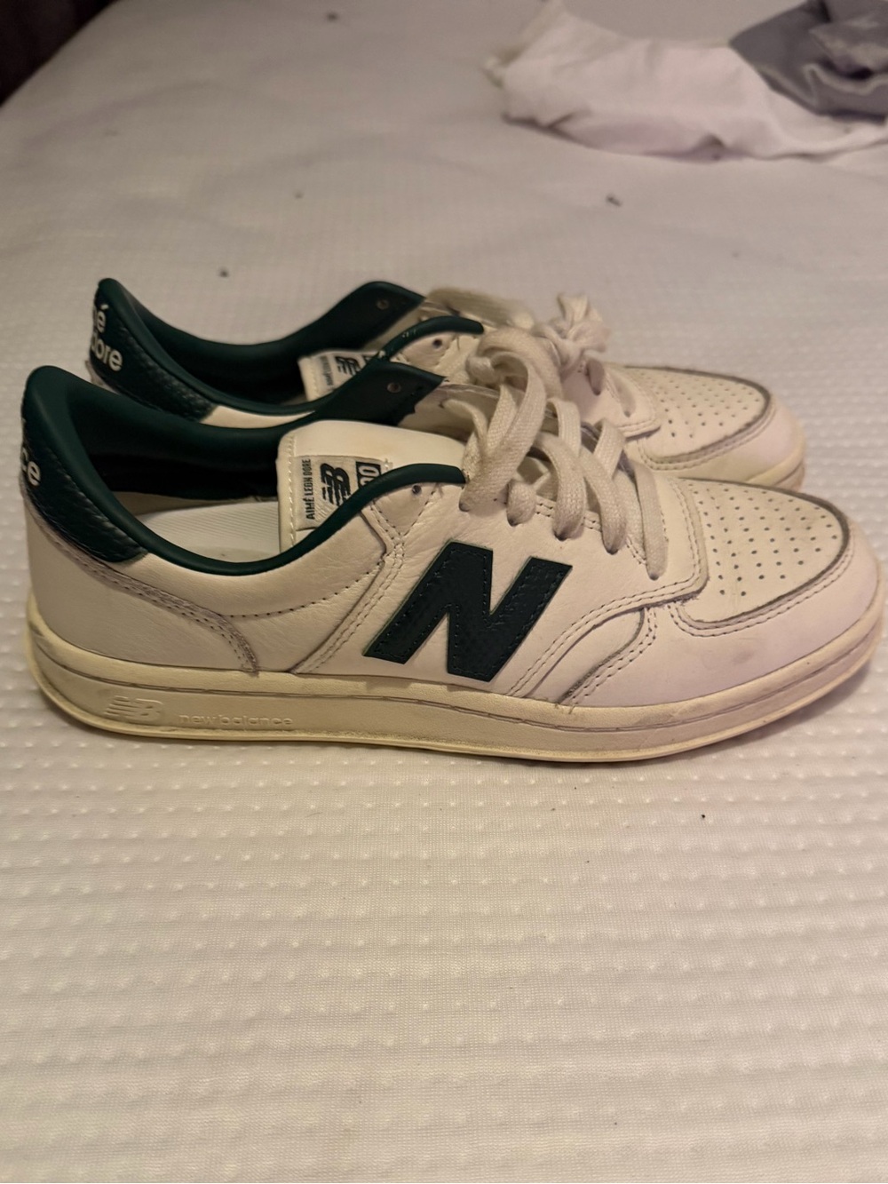 New Balance Kids White and Dark Green N-Logo Casual Sneakers